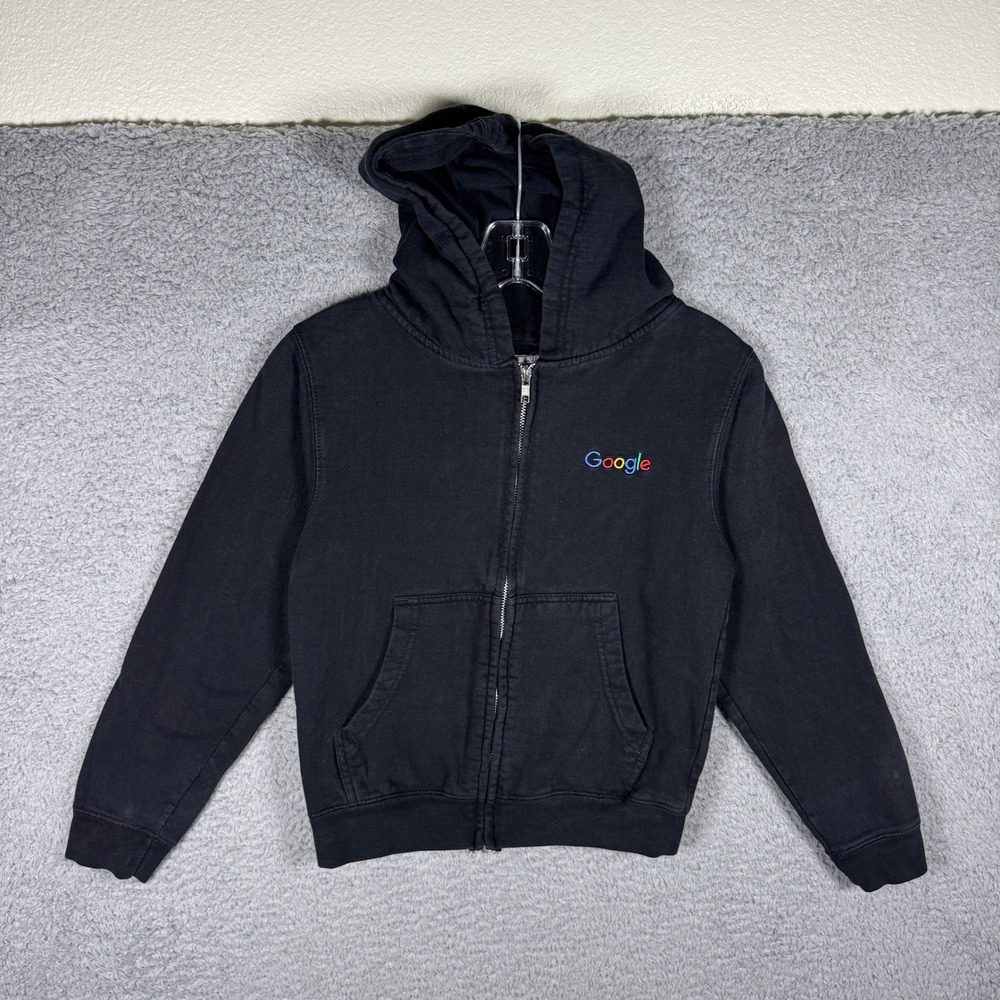 Google‎ Official Merchandise Kids Black Full Zip Hoodie Logo Sweatshirt Small S